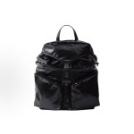 PRADA Enamel metal triangular logo drawstring flip-top backpack for men, black